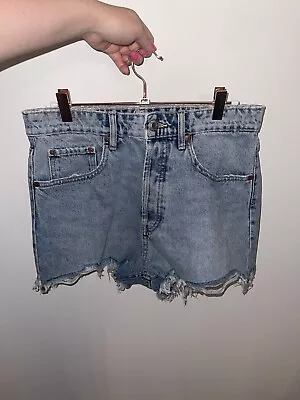 Zara High Waisted Light Denim Acid Wash Distressed Shorts EUR 40 • £12