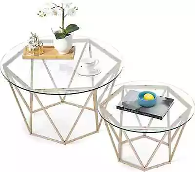 Ivinta Nesting Coffee Table Set Modern Round Center Table With Gold Metal Frame • $189.90