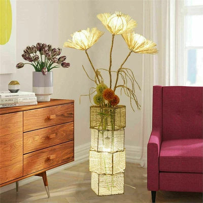 £50.93 • Buy Upscale Rattan Led Floor Standing Lights Wicker Atmosphere Lamp With Ball Flower