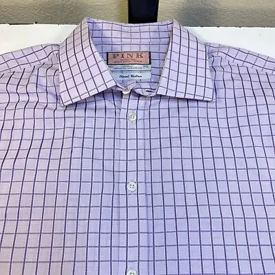 THOMAS PINK FINEST COTTON BUTTON UP DRESS SHIRT Mens 16 1/2 - 35 Purple  • $16.99