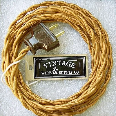 Golden Bronze Cloth Covered Rewire Kit Wire & Plug Vintage Light Antique Table • $15.88