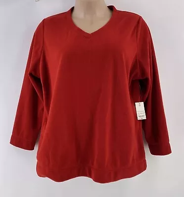 Made For Life Fleece Woman’s Top 2X  Red Tunic V Neck Soft Cozy • $14.99