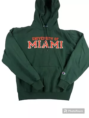 Champion Miami Hurricanes UM Sweater Men Small Green Pullover Hoodie • $19.99