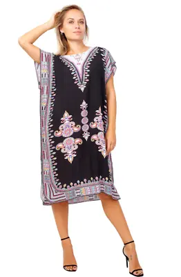 Womens Mid Length Cotton Dress Beach Holiday Dress Ladies Short Sleeved Dress • £5.99