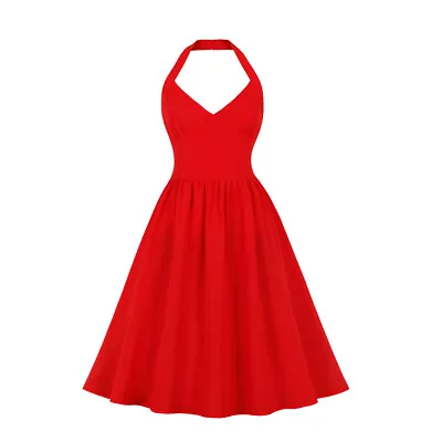 $34.39 • Buy  Women's Halter Neck Plain Dress Ladies Casual A-Line Dress Party Holiday Dress