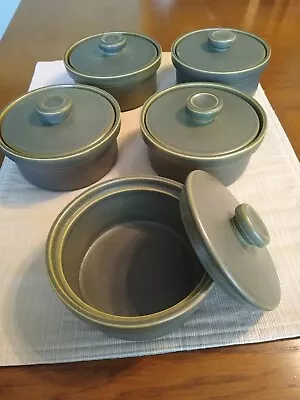 Set Of 5 INDIVIDUAL CASSEROLES W/LIDS Vintage Wedgwood Greenwood 1970s  PERFECT • $70