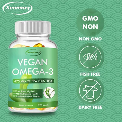 Vegan Omega-3 Algae Oil Capsules 475mg - With EPA DHA - Bone And Joint Support • £8.93