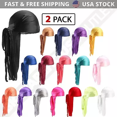 2 Pack Silky Satin Durag Unisex Wave Cap Hat Doo Rag Biker Smooth Head Wrap • $7.99