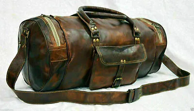$48 • Buy Men's 30  Vintage Goat Leather Duffel Brown Weekend Luggage Gym Sport Travel Bag