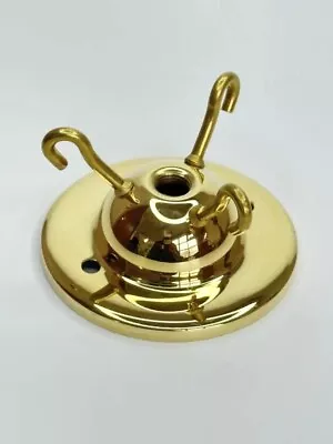 Lilley 3 Hook Ceiling Rose Pendant Plate Polished Brass M10 Centre Hole 75mm OD • £12.95