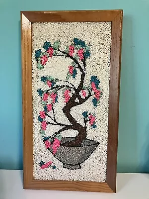 Vintage MCM Gravel Pebble Rock Art Framed Picture Bonsai Tree Oak  7  X 13  • $45