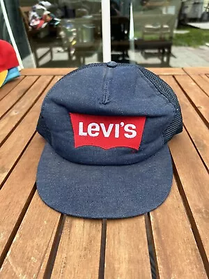 Vintage Levis Denim Logo Snapback Trucker Mesh Cap Hat Made In Usa Western VTG • $78.88