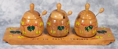 Vintage Cherry Wood Hand Painted Zip And Zest Condiment Set Made In Japan • $31.49