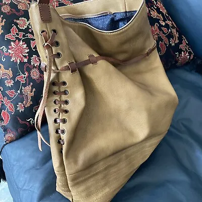 £32.79 • Buy Altar’d State Hippie Bag Boho Laced Fringe Handbag Tan Faux Leather Purse BIG