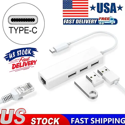 $8.83 • Buy USB Type C To Ethernet RJ45 Network LAN Adapter Converter Hub Cable For PC White