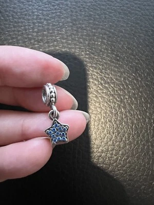 $30 • Buy Pandora Sterling Silver Charm  Blue Pavé Star Dangle  #791024CZB Genuine Ale 925
