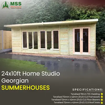 Home Studio Georgian Summerhouses With 2' Canopy Fully Insulated Redwood 24×10ft • £10299.13