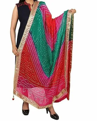 Women Dupatta Bandhani Gota Stole Art Silk Scarf Heavy Work Multi Color Chunni • $29.19