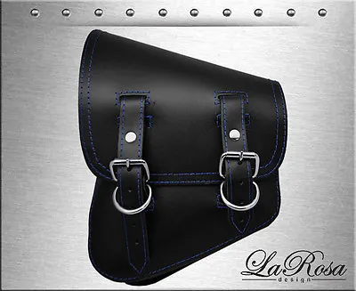$132.99 • Buy Black Leather Blue Stitch La Rosa Saddlebag Fit Harley V Rod Night Rod Special