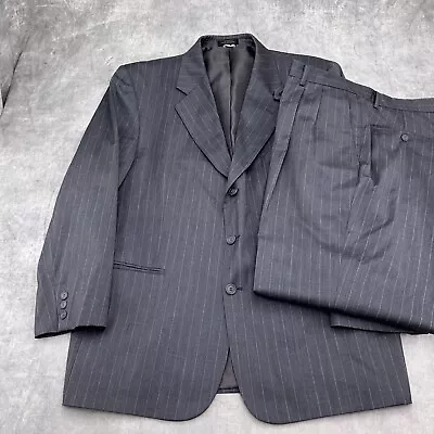 Oleg Cassini Gold Suit Men 44R/38W X 30L Gray White Pinstripe Classic Career 2pc • $54.97