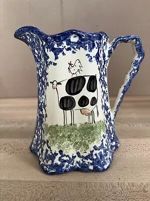 Vintage Molly Dallas Blue Spatterware Ohio Folk  Cow Pitcher 6” Check Photos • $19.99