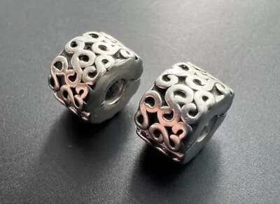 2 Piece Authentic Pandora Swirl Clip Stopper Silver Spacer Charm Beads S925 ALE • $32