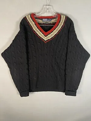 VTG Mens Polo Ralph Lauren Wool Knit Tennis Cricket Sweater Holiday V-Neck XL • $109.99