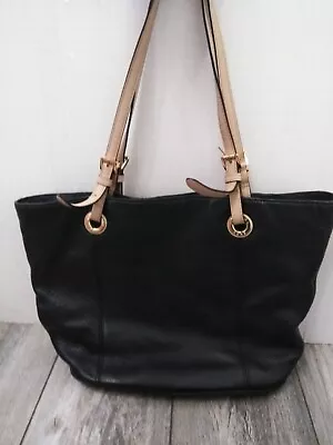 Michael Kors Jet Set Larger Pebble Leather Tote Black Bag Purse Shopper (16x11) • $49.98