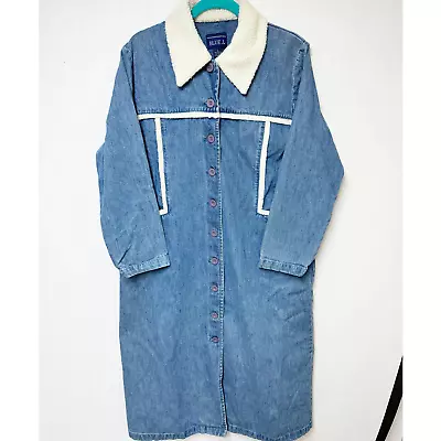Vintage Blue J. Denim Coat Womens Jacket Sherpa Trimmed Long Length XL  • $150