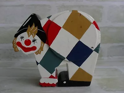 Quirky ￼VINTAGE WOODEN HANDCRAFTED ~ HAND PAINTED CLOWN COIN BANK - Money Box • $37