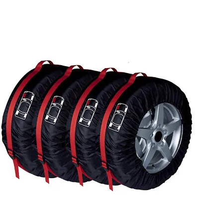 SUV Car Tire Cover Spare Tyre Nylon Wheel Protector Case Universal Black/Red • $38.60