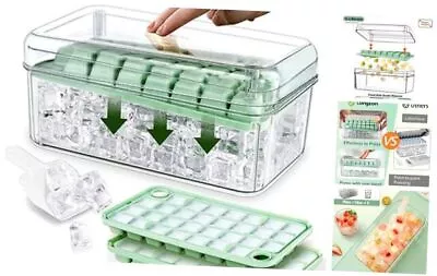 Mini Ice Cube Tray With Lid And Bin 60 Pcs Ice Cube Trays For Clear & Green • $31.20