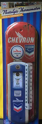 Nostalgic Chevron Standard Gasolines Nostalgic Tin Metal Thermometer NEW • $15.49