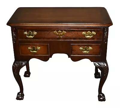 Vintage Carved & Inlaid Mahogany Queen Anne Style Three Drawer Lowboy • $699