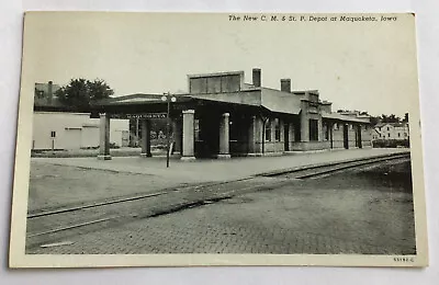 1943 Postcard The New C. M. & St. P. Railroad Train Depot Maquoketa Iowa #2 • $24.99