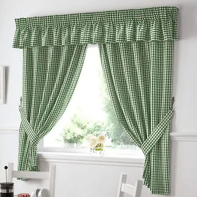 Classic Gingham Checks Pattern Readymade Pencil Pleat Tape Top Kitchen Curtains • £10.85