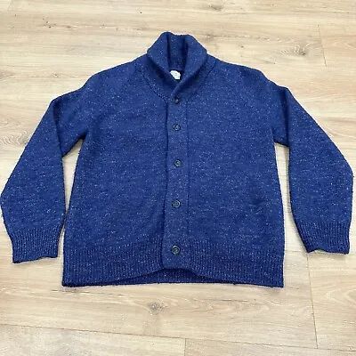 Save Khaki Mens Shawl Collar Cardigan Sweater Wool Linen Knit Blue Size Large • $48.99