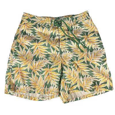 J Crew Men's Board Shorts Size 32 Hawaiian Floral Yellow Green Swim Trunks Lined • $4.99