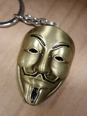 V For Vendetta Dystopian Guy Falkes Bronze Mask Keyring UK Seller Free P&P • £4.95