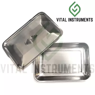 Instrument Tray + Lid Stainless Tattoo/Piercing OB/GYN Surgical Medical 12x8  • $24.99