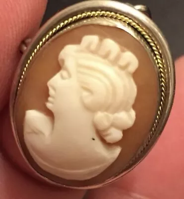 Vintage 800 Silver Carved Shell Tiny Cameo Pendant • $21