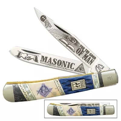 Masonic Kissing Crane Large 4  Two Blade Trapper Pocket Knife Free Mason Gift • $49.95