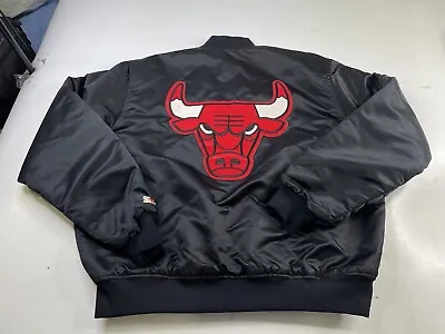 Rare Vintage Chicago Bulls Starter Satin Jacket Size XL USA Black Red MJ • $249.99
