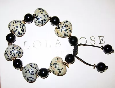 Lola Rose Nikki & Me Dalmation Jasper Heart Black Adjustable Tumble Bracelet Qvc • £14.99