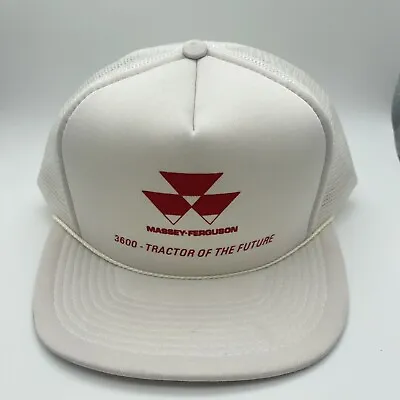 Massey-Ferguson 3600 TRACTOR White VTG 80s Rope Hat Cap Foam Trucker Snapback • $12.50