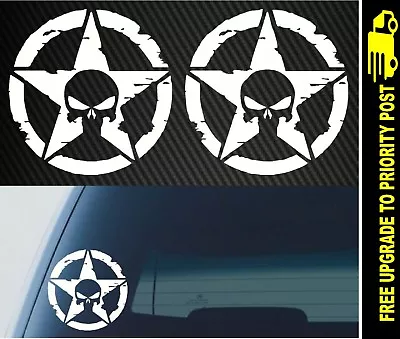 2x Army Military Star Skull JEEP Off Road 4x4 Decals Car Vinyl 4wd Stickers • $7.99