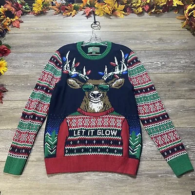 Ugly Christmas Sweater Men’s Size Medium Pullover Light Up Reindeer Let It Glow • $16.99