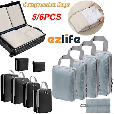 $30.99 • Buy 5/6PCS Storage Compression Bags Luggage Travel Packing Cubes Organiser Suitcases