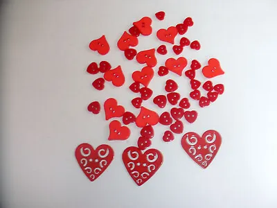 Lot Of 52 Vintage Red Heart Shaped Buttons Maker Unknown • $3.99