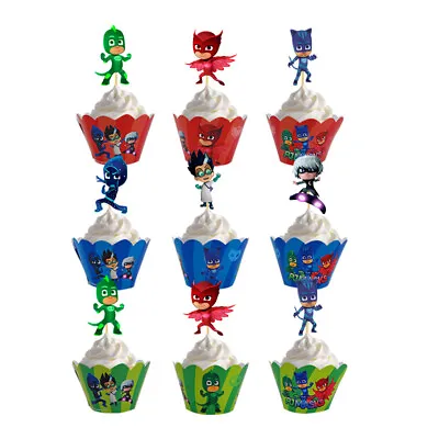 12x PJ Masks Cupcake Wrapper & Topper. Party Supplies Lolly Loot Bag Cake Banner • $13.50